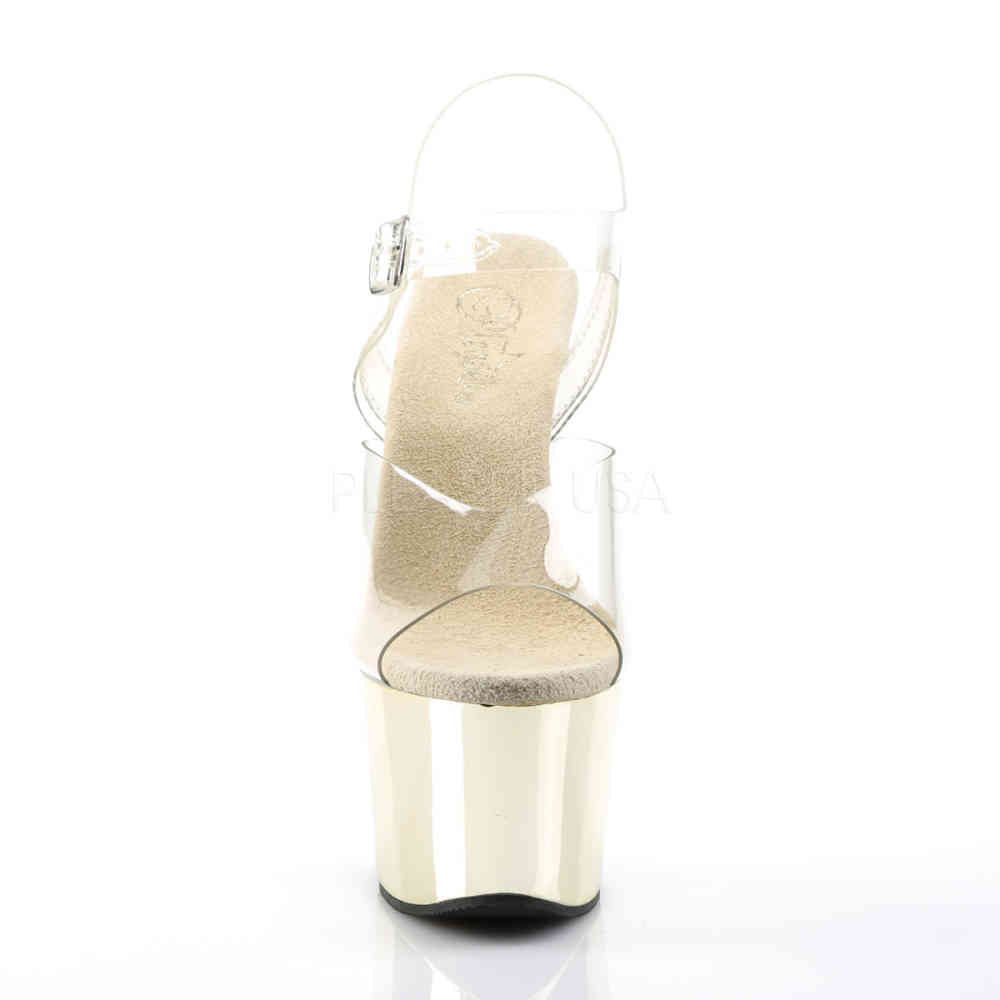 Pleaser - SKY-308 Knöchelriemen-Sandale, Poledance Schuhe - Pole dance schuhe - Goldfarben/Transparent
